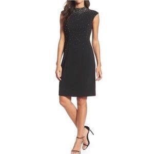 Eliza j black rhinestone mock neck sheath dress